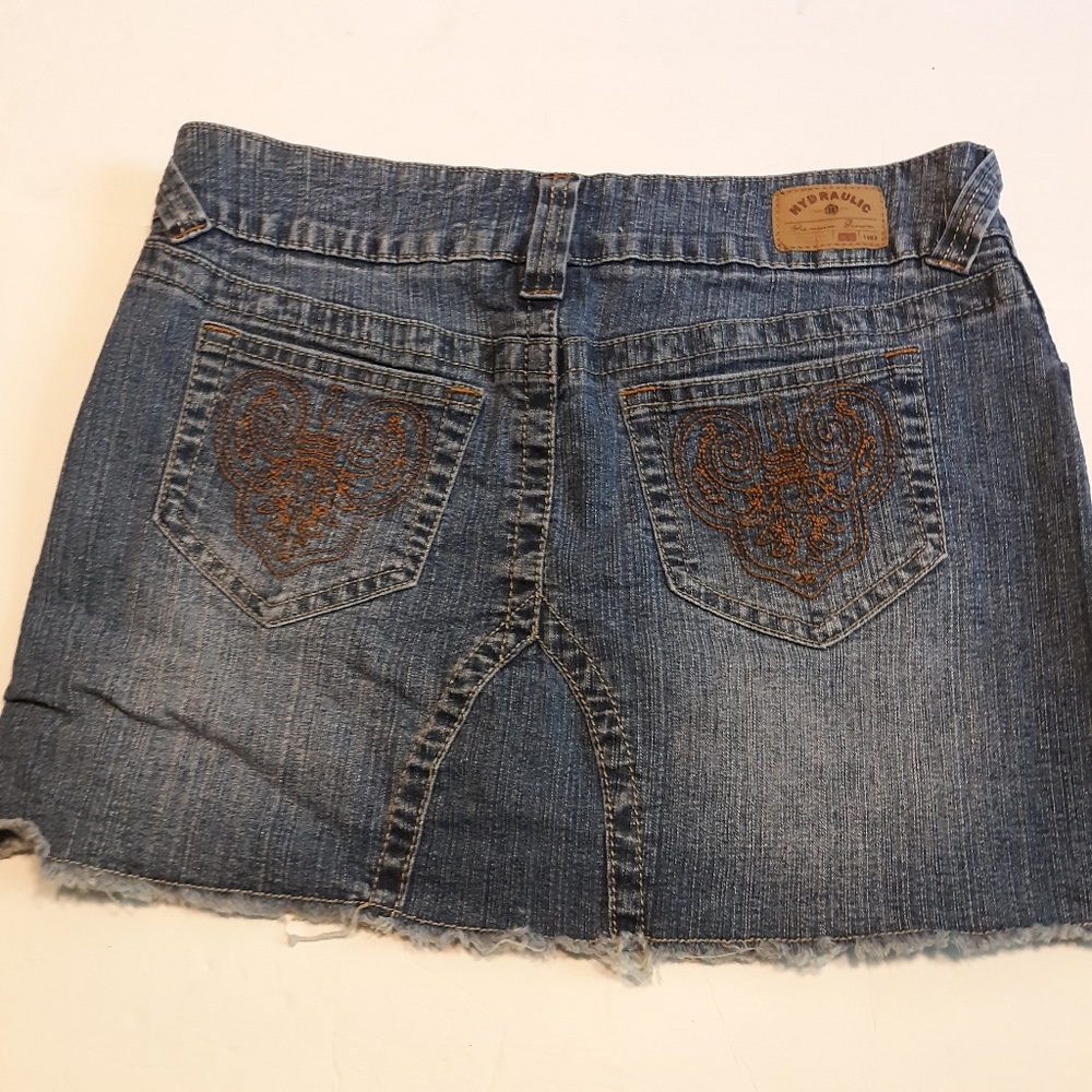 Hydraulic denim mini skirt